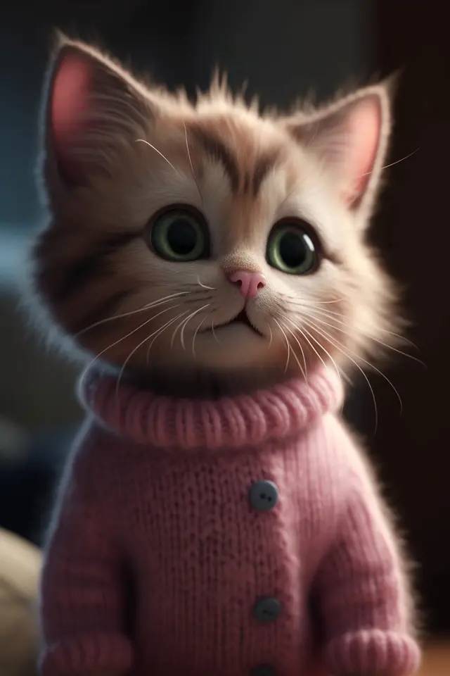 穿着粉红色毛衣的可爱小猫全身3D效果图