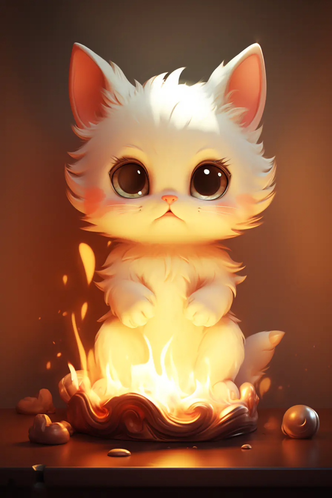 坐在火堆旁的卡通猫