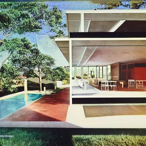 无边界泳池中世纪现代风格房屋