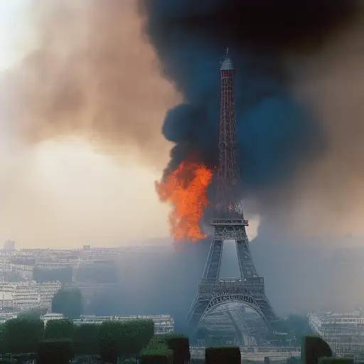浓烟滚滚的巴黎埃菲尔铁塔