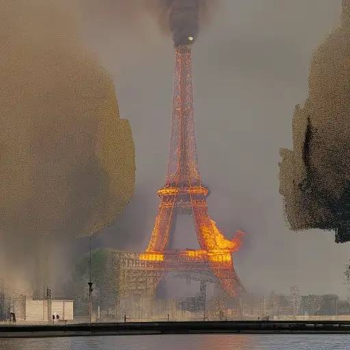 浓烟滚滚的巴黎埃菲尔铁塔