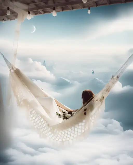 躺在云中吊床上的女人