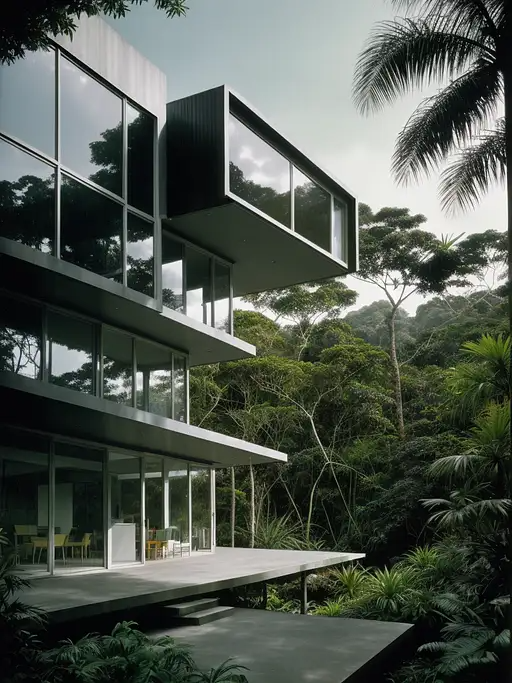 俯瞰丛林的未来派风格房屋