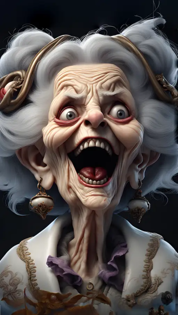 带着邪恶笑容的疯狂老奶奶