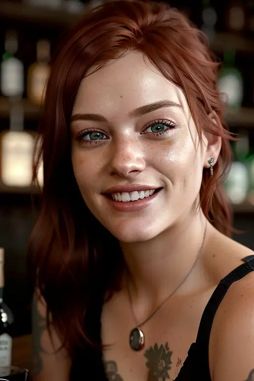 酒吧里的红头发微笑美女