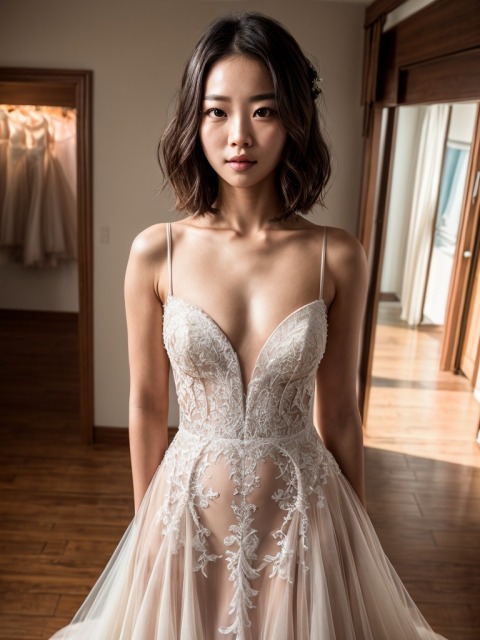 身穿美丽婚纱的韩国女人