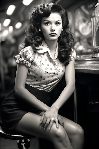 黑白复古风格的 1940 年代女装模特