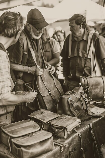 阿尔根市场就业关怀社区手工艺人在市场上销售手工皮具的照片