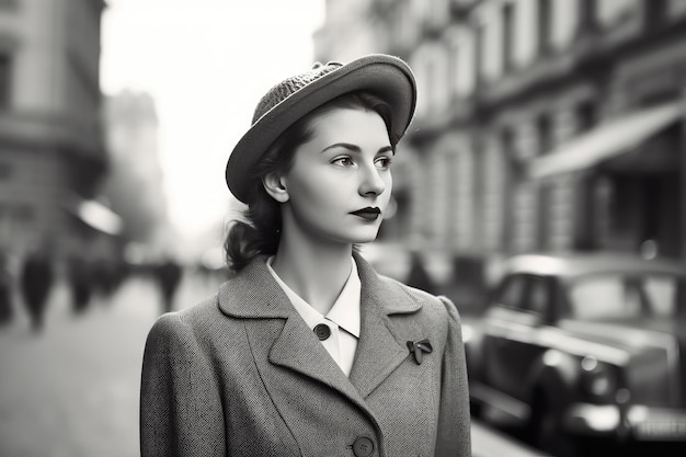 1950 年，行走在欧洲某城市的年轻女子