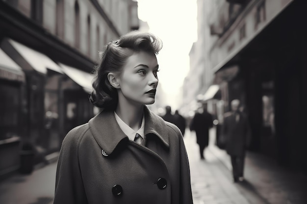 1950 年，行走在欧洲某城市的年轻女子
